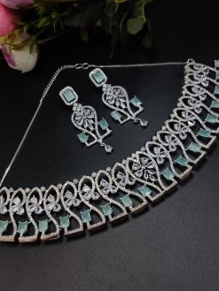 American Diamond Necklace with Maangtika Monalisa Stone Choker Set