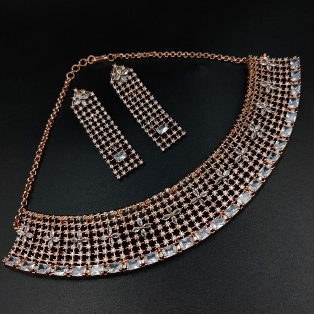 Rose Gold Plated Cubic Zirconia CZ Necklace Choker Set Choice for Ring Ceremony