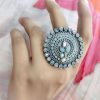 Silver Replica Ring | Round Shape Pearl Beads Adjustable Rings For Girls