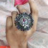 Silver Replica Ring | Round Shape Pearl Beads Adjustable Rings For Girls