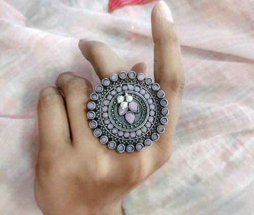 Silver Replica Ring | Round Shape Pearl Beads Adjustable Rings For Girls
