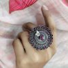 Silver Replica Ring | Round Shape Pearl Beads Adjustable Rings For Girls