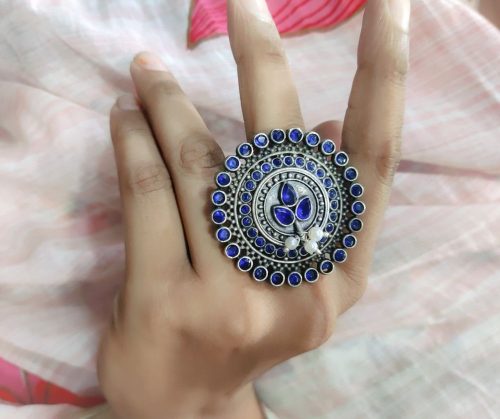Silver Replica Ring | Round Shape Pearl Beads Adjustable Rings For Girls