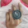 Silver Replica Ring | Round Shape Pearl Beads Adjustable Rings For Girls