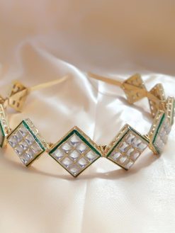 Gold Plated Meenakari Square Shape Kundan Hair Bands For Girls