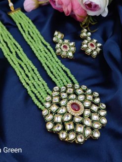 Unique Kundan Long Potla Necklace Set | Gold Plated Pendent With Earrings Jewellery