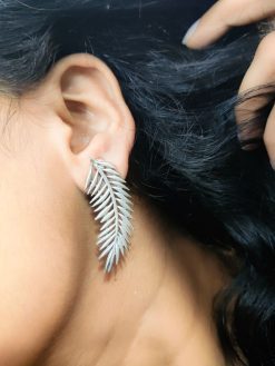 Silver-Look-Like-Oxidised-Leaf-Design-Stud-Earrings