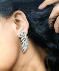 Silver Look Like Oxidised Leaf Design Stud Earrings For Girls