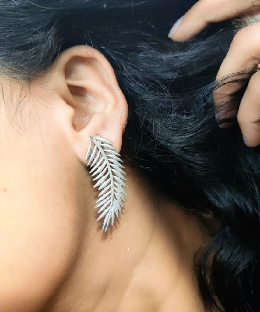Silver Look Like Oxidised Leaf Design Stud Earrings For Girls