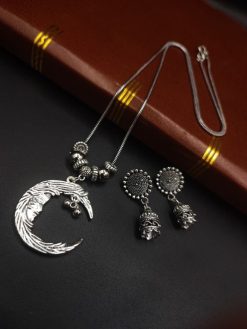 Oxidised-Designer-Piece-Of-Moon-Necklace-With-Jhumka-Earrings