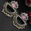 Oxidised-Silver-Look-aLike-Jewelry-Chandbali-Earrings-Monalisa-Stone