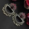 Oxidised-Silver-Look-aLike-Jewelry-Chandbali-Earrings-Monalisa-Stone