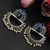 Oxidised-Silver-Look-aLike-Jewelry-Chandbali-Earrings-Monalisa-Stone