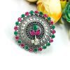 Silver Replica Round Shape Pearl Beads Work Adjustable Rings For Girls