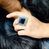 Silver Replica Oxidised Square Shape Monalisa Stone Adjustable Ring