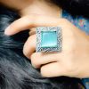 Silver Replica Oxidised Square Shape Monalisa Stone Adjustable Ring
