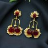Gold Plated Monalisa Stone Pearl Dangler Earrings – Elegant Traditional Party Wear Jewelry for Women.