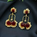 Bulk 24 Gold Plated Beautiful Monalisa Stone Pearl Dangler Earrings – Traditional Party Wear Jewelry - "Red"