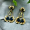 Gold Plated Monalisa Stone Pearl Dangler Earrings – Elegant Traditional Party Wear Jewelry for Women.