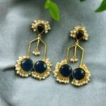 Bulk 28 Gold Plated Beautiful Monalisa Stone Pearl Dangler Earrings – Traditional Party Wear Jewelry - "Blue"