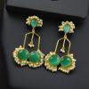 Gold Plated Monalisa Stone Pearl Dangler Earrings – Elegant Traditional Party Wear Jewelry for Women.