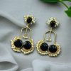 Gold Plated Monalisa Stone Pearl Dangler Earrings – Elegant Traditional Party Wear Jewelry for Women.