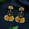 Gold Plated Monalisa Stone Pearl Dangler Earrings – Elegant Traditional Party Wear Jewelry for Women.