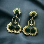 Bulk 18 Gold Plated Beautiful Monalisa Stone Pearl Dangler Earrings – Traditional Party Wear Jewelry - "Green"