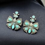 Premium Quality Butterfly Earrings Silver Replica Stone Stud - "MInt"