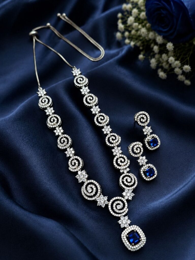 Wedding-Ready Kundan necklace set with American diamonds