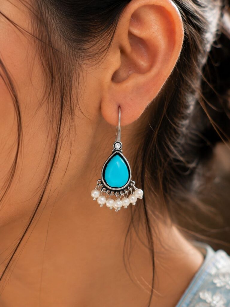 Trendy Casual Wear Drop Earrings Hook Style – Oxidised Finish