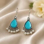 Trendy Casual Wear Drop Earrings Hook Style – Oxidised Finish - "Aqua"