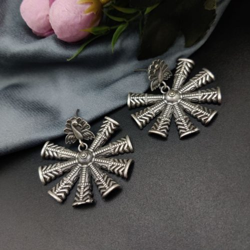 Antique Silver Look Like Peacock Design Stud Earrings For Girls - Image 4