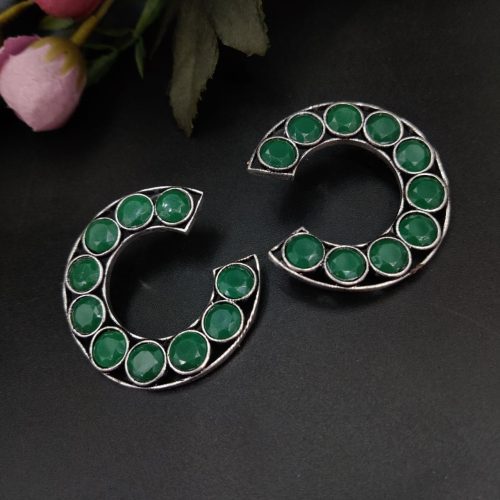 Premium Iconic Look Stone Work Oxidised Stud Earrings For Girls - Image 3