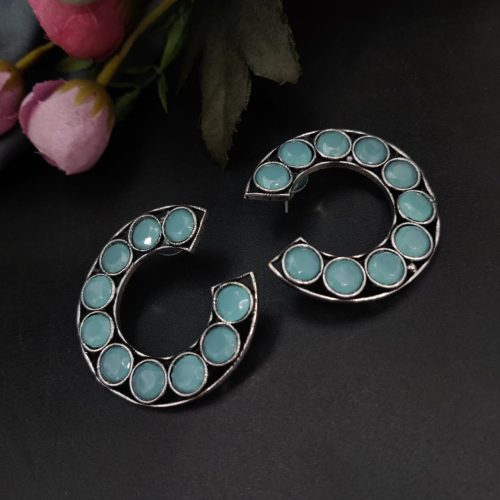 Premium Iconic Look Stone Work Oxidised Stud Earrings For Girls - Image 4