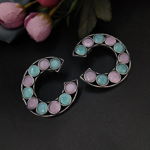 Premium Iconic Look Stone Work Oxidised Stud Earrings For Girls - Image 8
