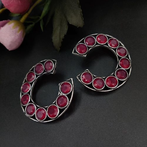 Premium Iconic Look Stone Work Oxidised Stud Earrings For Girls - Image 7
