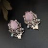 Adorable Oxidised Design Monalisa Stone Stud with Pearl Work Earrings
