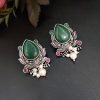 Adorable Oxidised Design Monalisa Stone Stud with Pearl Work Earrings