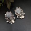 Adorable Oxidised Design Monalisa Stone Stud with Pearl Work Earrings