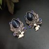 Adorable Oxidised Design Monalisa Stone Stud with Pearl Work Earrings