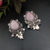 Adorable Oxidised Design Monalisa Stone Stud with Pearl Work Earrings