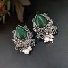 Adorable Oxidised Design Monalisa Stone Stud with Pearl Work Earrings