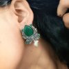 Adorable Oxidised Design Monalisa Stone Stud with Pearl Work Earrings