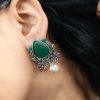 Adorable Oxidised Design Monalisa Stone Stud with Pearl Work Earrings