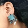Adorable Oxidised Design Monalisa Stone Stud with Pearl Work Earrings
