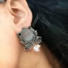 Adorable Oxidised Design Monalisa Stone Stud with Pearl Work Earrings