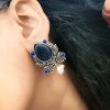 Adorable Oxidised Design Monalisa Stone Stud with Pearl Work Earrings