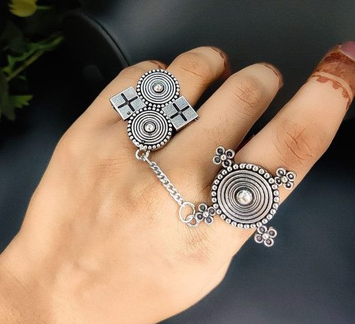 Oxidised Chain Rings For Girls ( Unique Brass Based Trible Design )