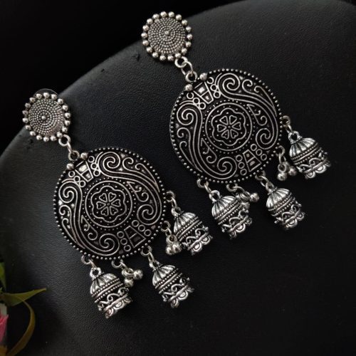 German Silver Oxidised Stud Dangler Jhumka Earrings For Girls